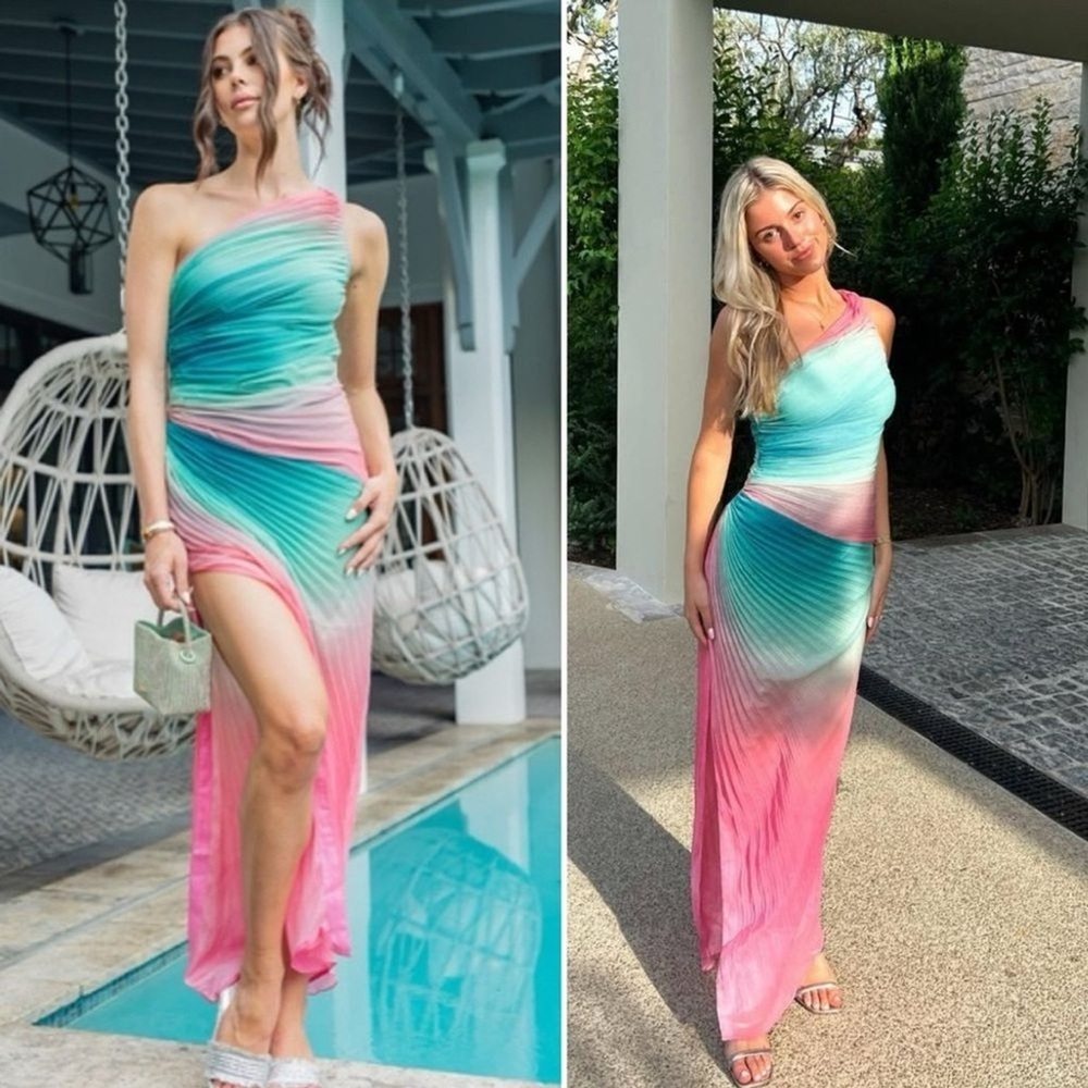 Rococo Sand / NWT Luca Ombré Pleated One Shoulder Shopbop Vacation Resort Dress